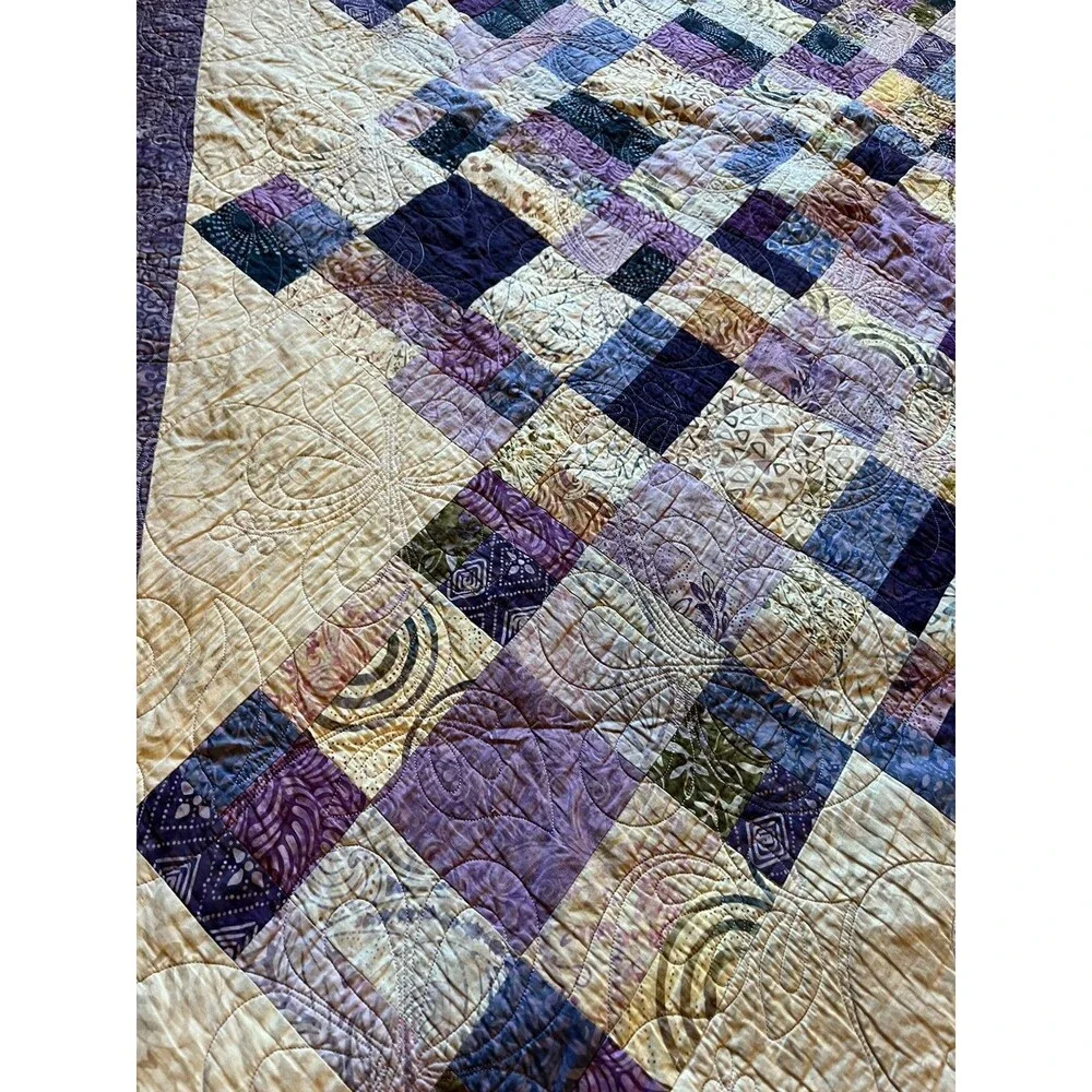 Cottage Core Hand Made QUILT Wall Hanging 75 X 58” Purple Napa Diamonds NEW
